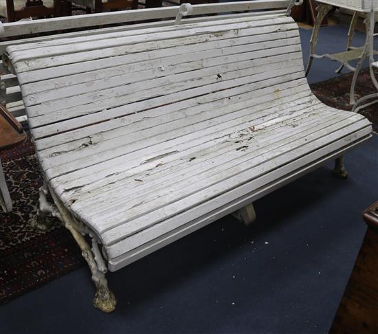 A Victorian slatted bench, w.163cm